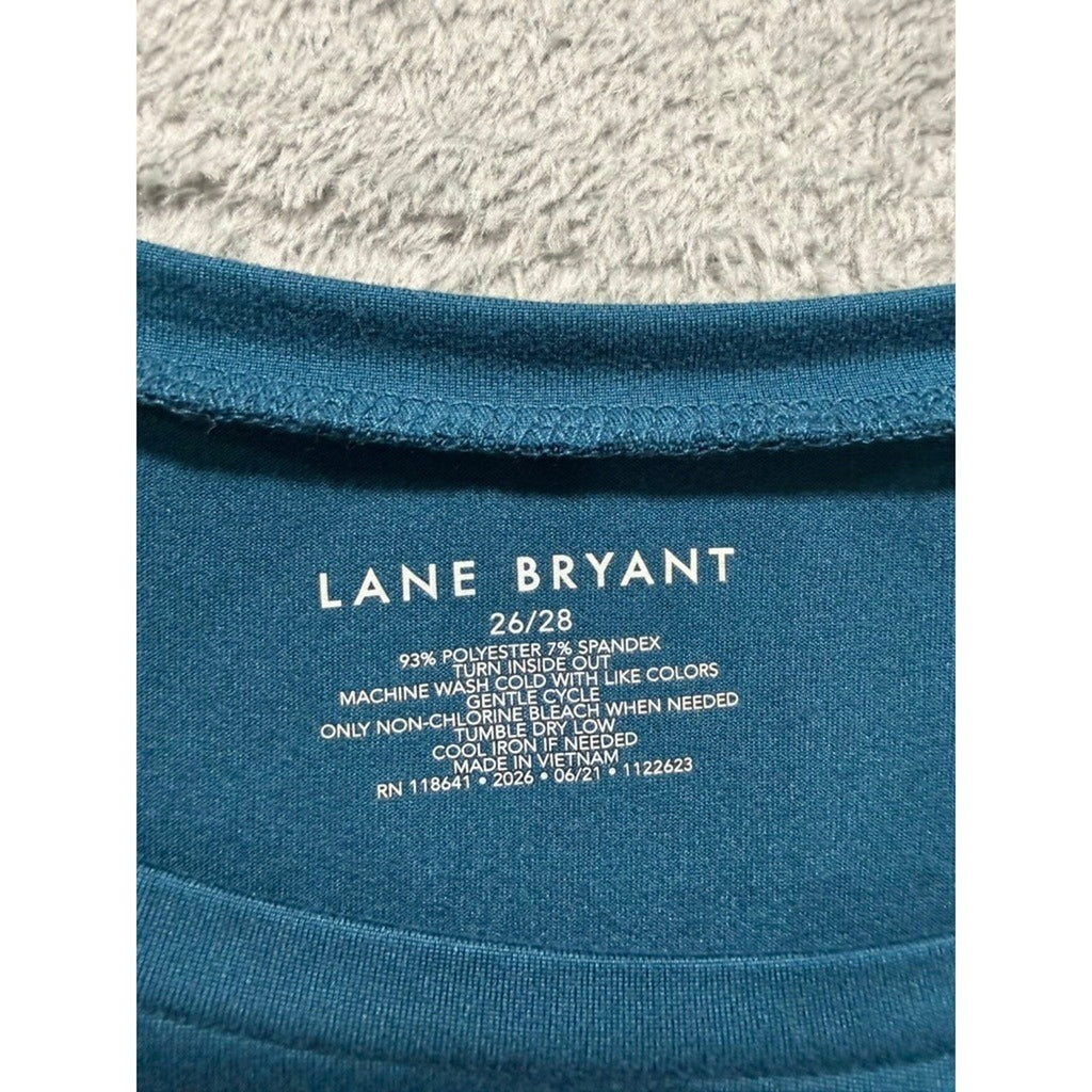 Lane Bryant Teal Blue Puff Shoulder Long Sleeve Top Plus Size 26/28 Round Neck