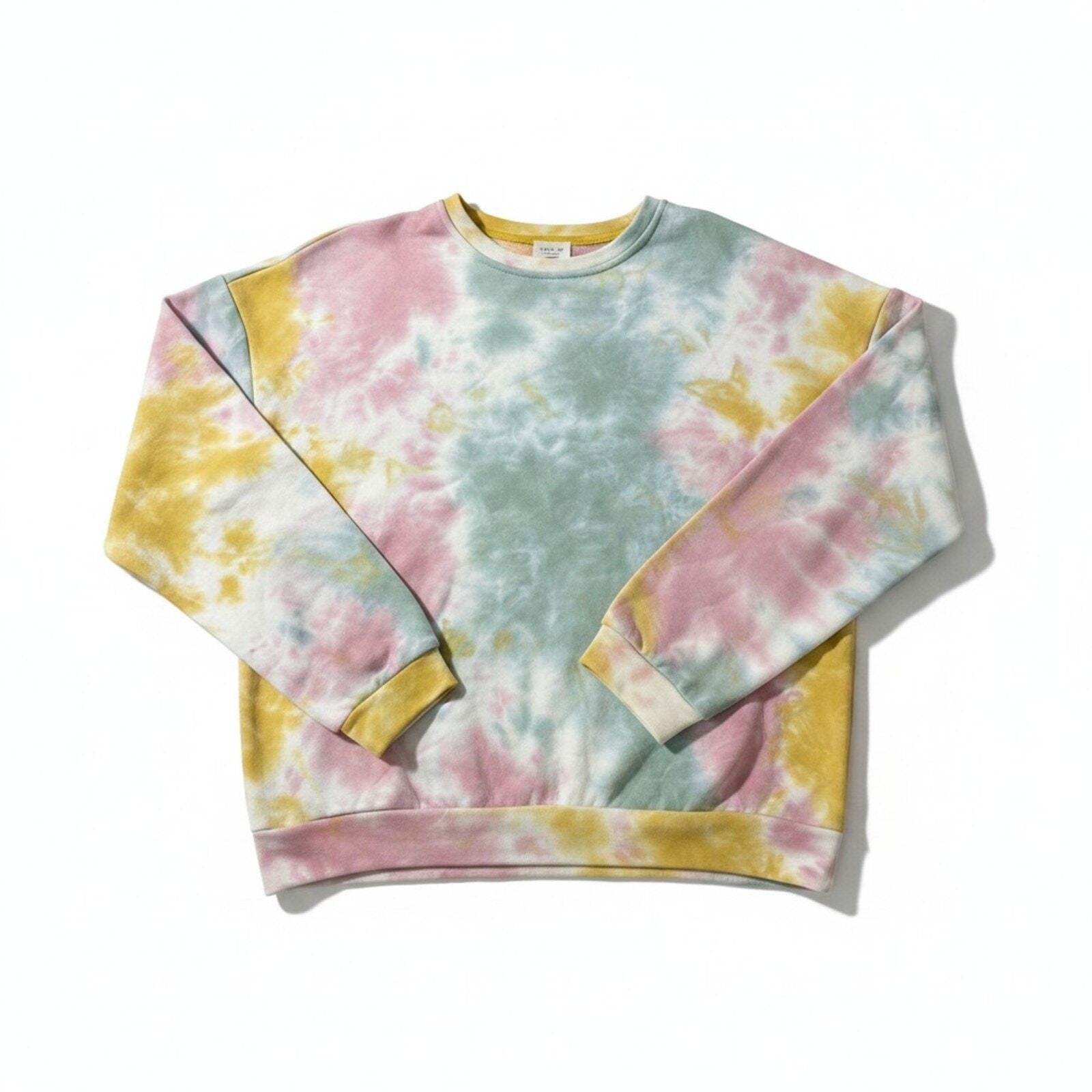 Le Lis Womens M Pink Yellow Tie Dye Sweatshirt Crewneck Pullover Boho Casual