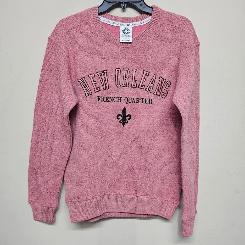 New Orleans French Quarter Travel Sweatshirt Pink Southern Tourist Pullover S