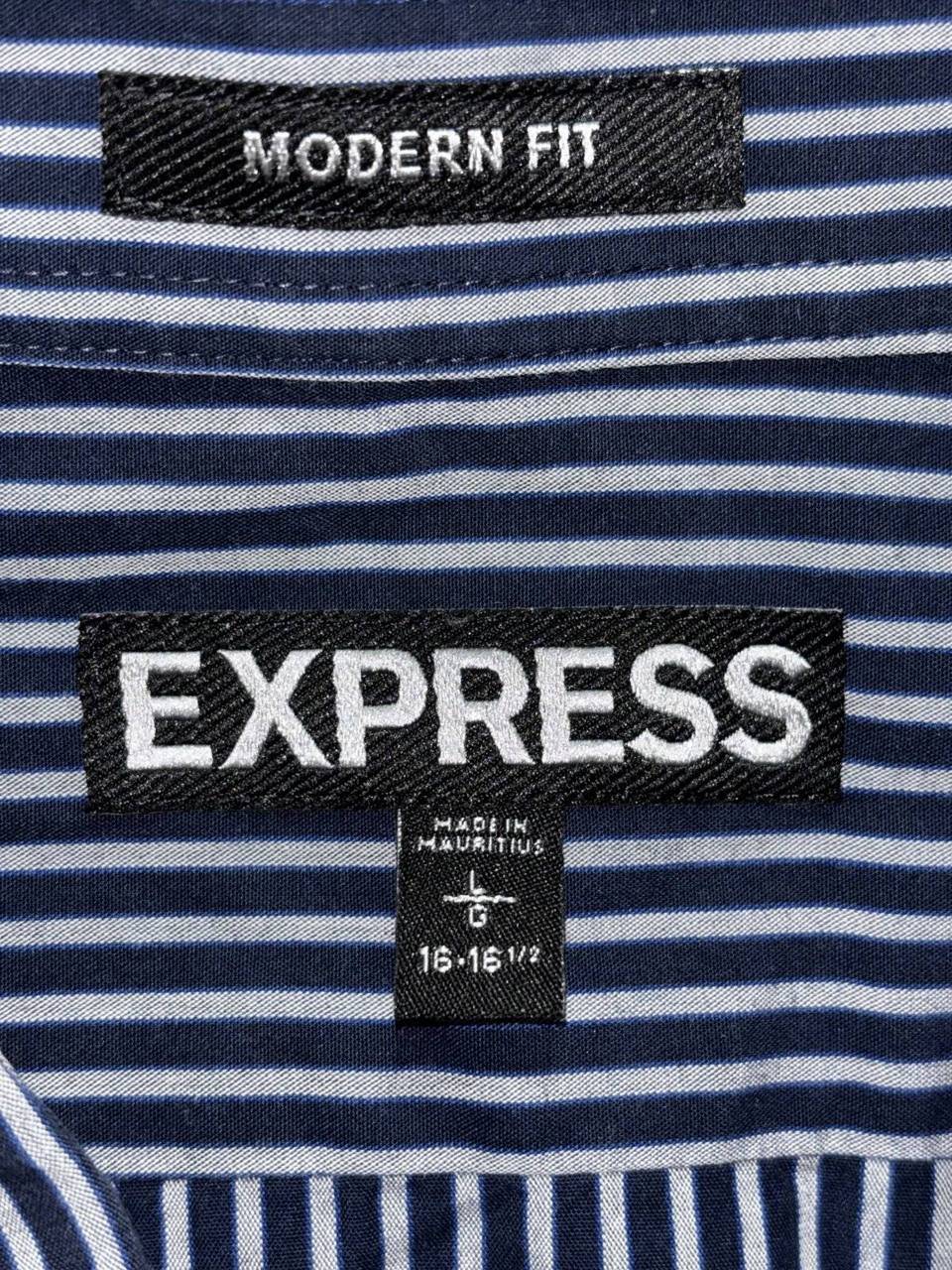 Express Men's Navy White Striped Dress Shirt Size L, photo 8 of 9