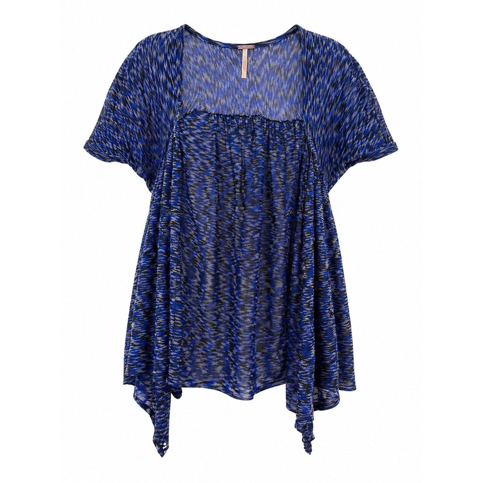 Free People Womens XS Blue Black Space Dye Draped Layered Knit Square Neck Top