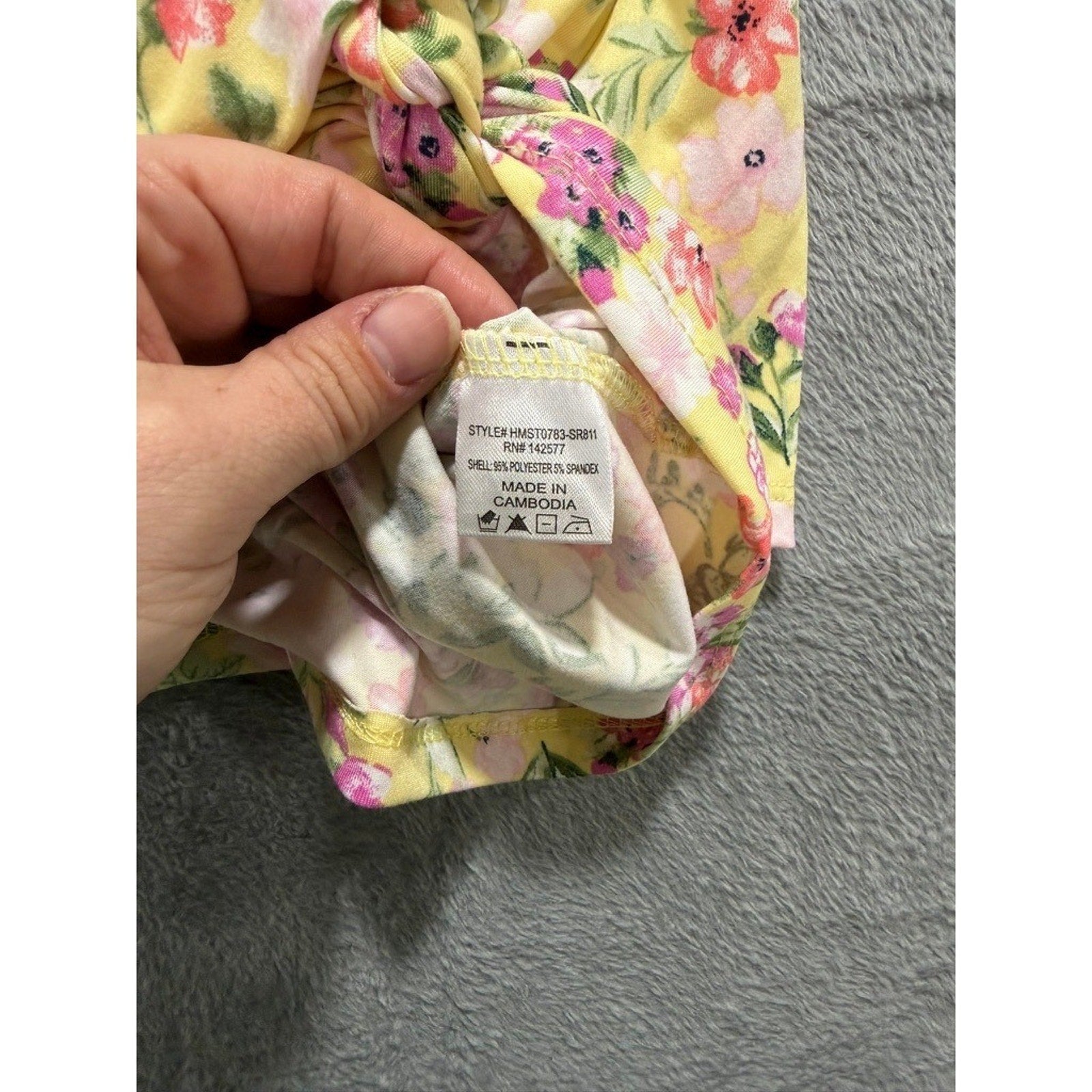 Haute Monde Womens Yellow Floral Tie Front Crop Top V-Neck Short Sleeve Large