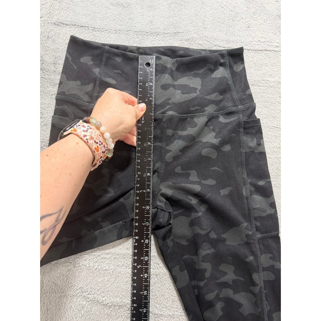 Danskin Womens S Black Camo High Rise Leggings Side Pockets Athleisure Casual
