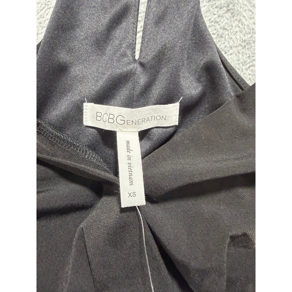 BCBGeneration Black Draped Racerback Midi Dress NWT XS Sleeveless Surplice LBD