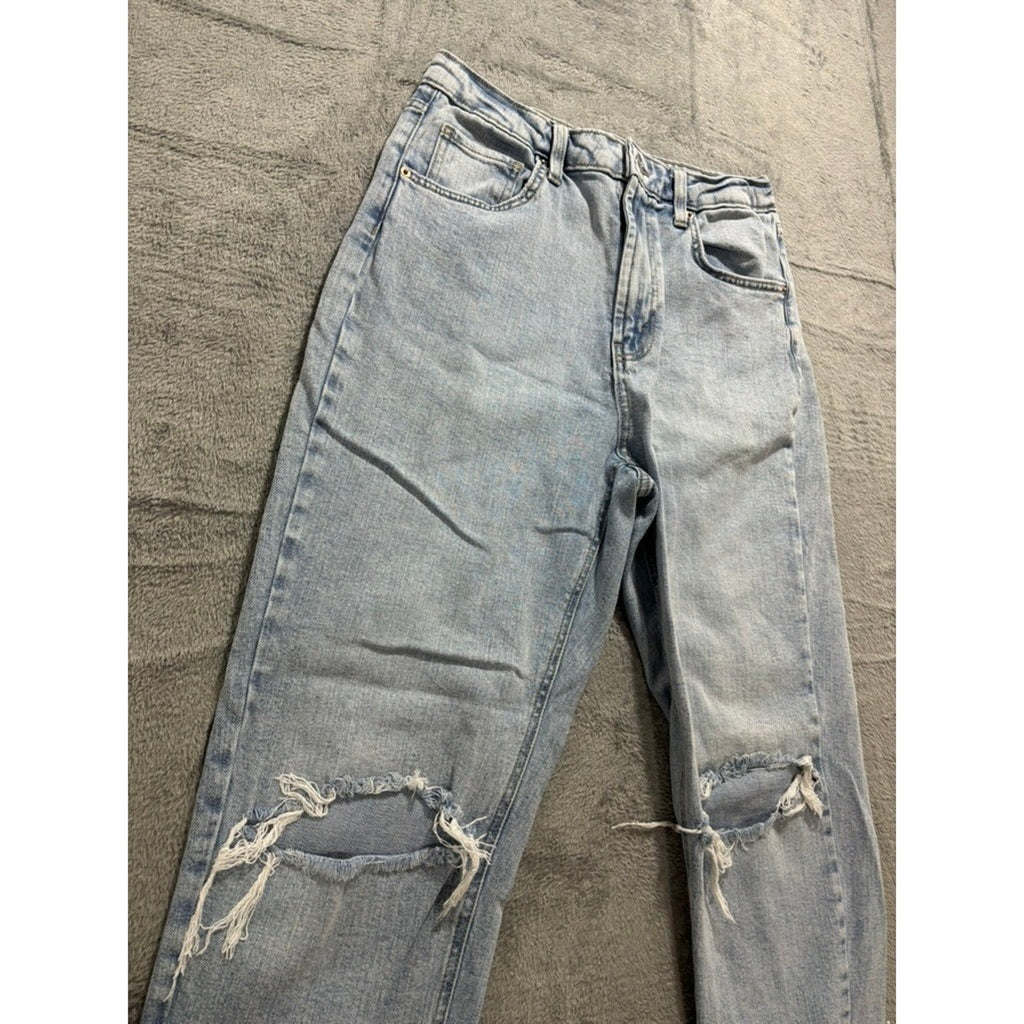 Wild Fable Super High Rise Mom Jeans Womens 8 Light Wash Distressed Raw Hem