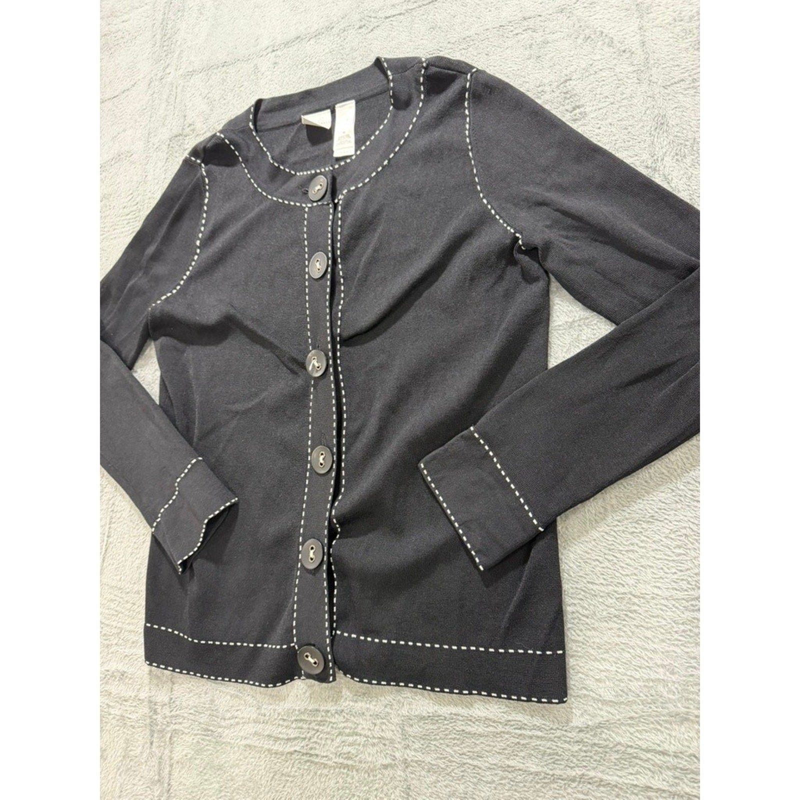 Emma James Cardigan Sweater Womens Medium Black Contrast Stitch Button Up