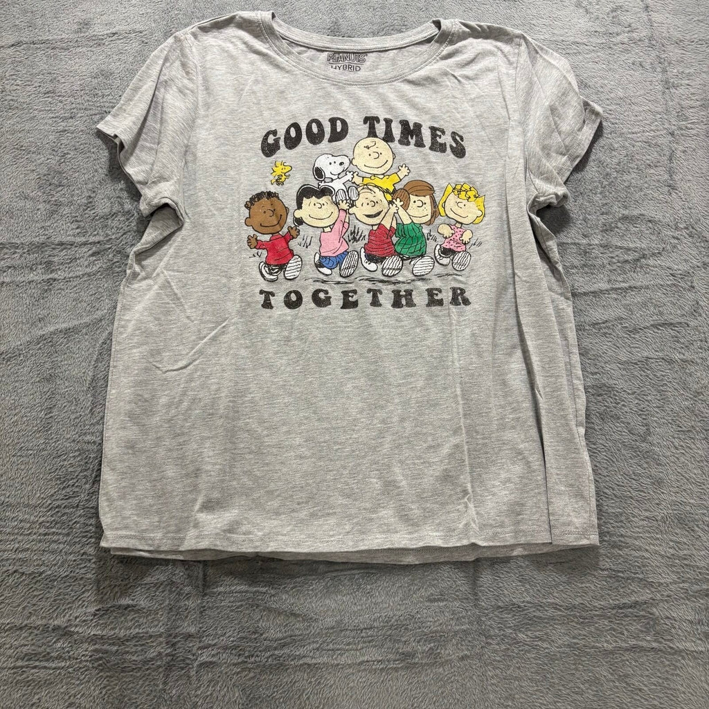 Peanuts Hybrid L Gray Womens Good Times Together Graphic T-Shirt Casual Vintage