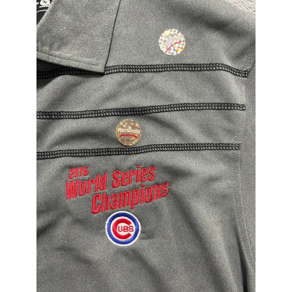 MLB Cubs Polo Shirt Mens LG Gray 2016 World Series Champions True Fan