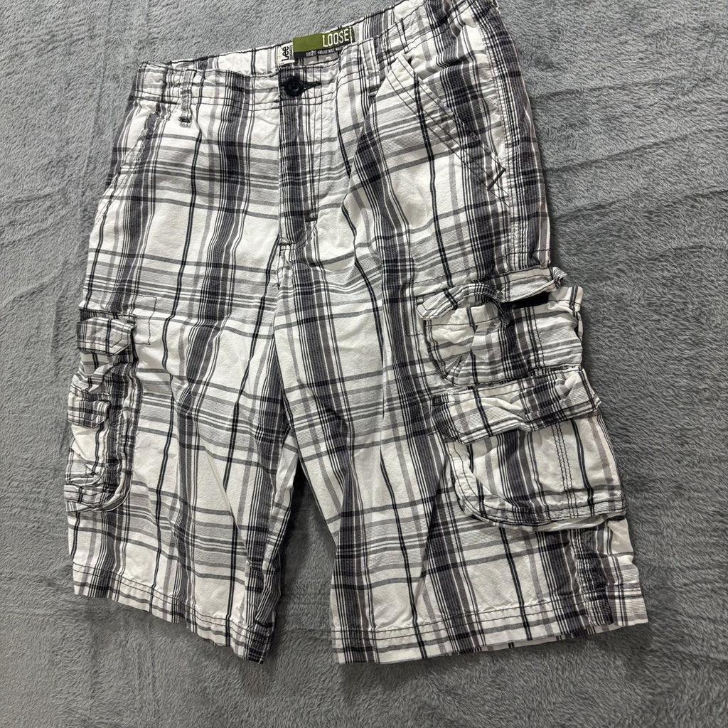 Lee Dungarees 16 White Black Plaid Cargo Shorts Womens Loose Casual Vintage Y2K