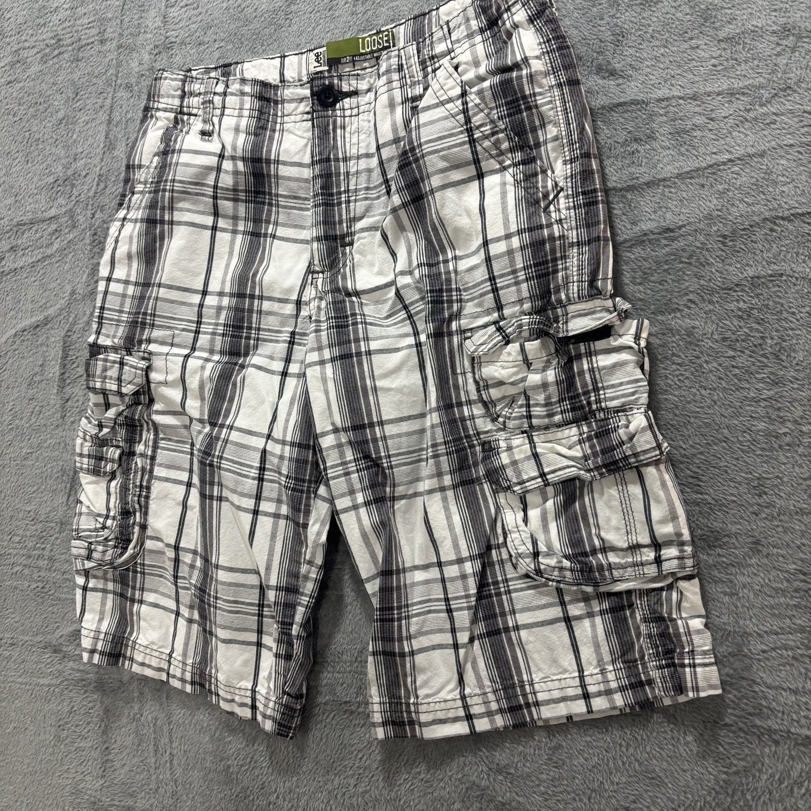 Lee Dungarees 16 White Black Plaid Cargo Shorts Womens Loose Casual Vintage Y2K