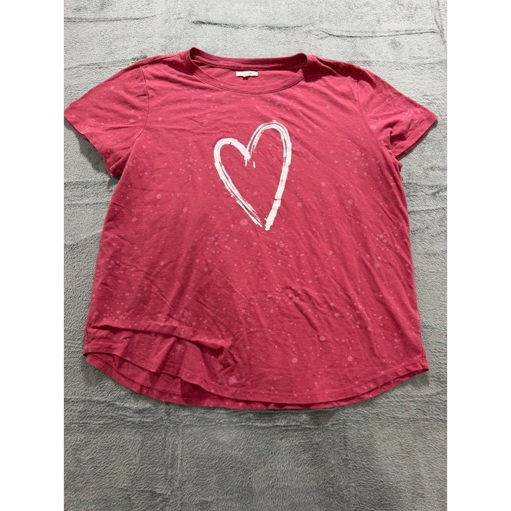 Maurices Womens XXL Pink Heart Graphic Tee Bleach Splatter T-Shirt Boho Casual
