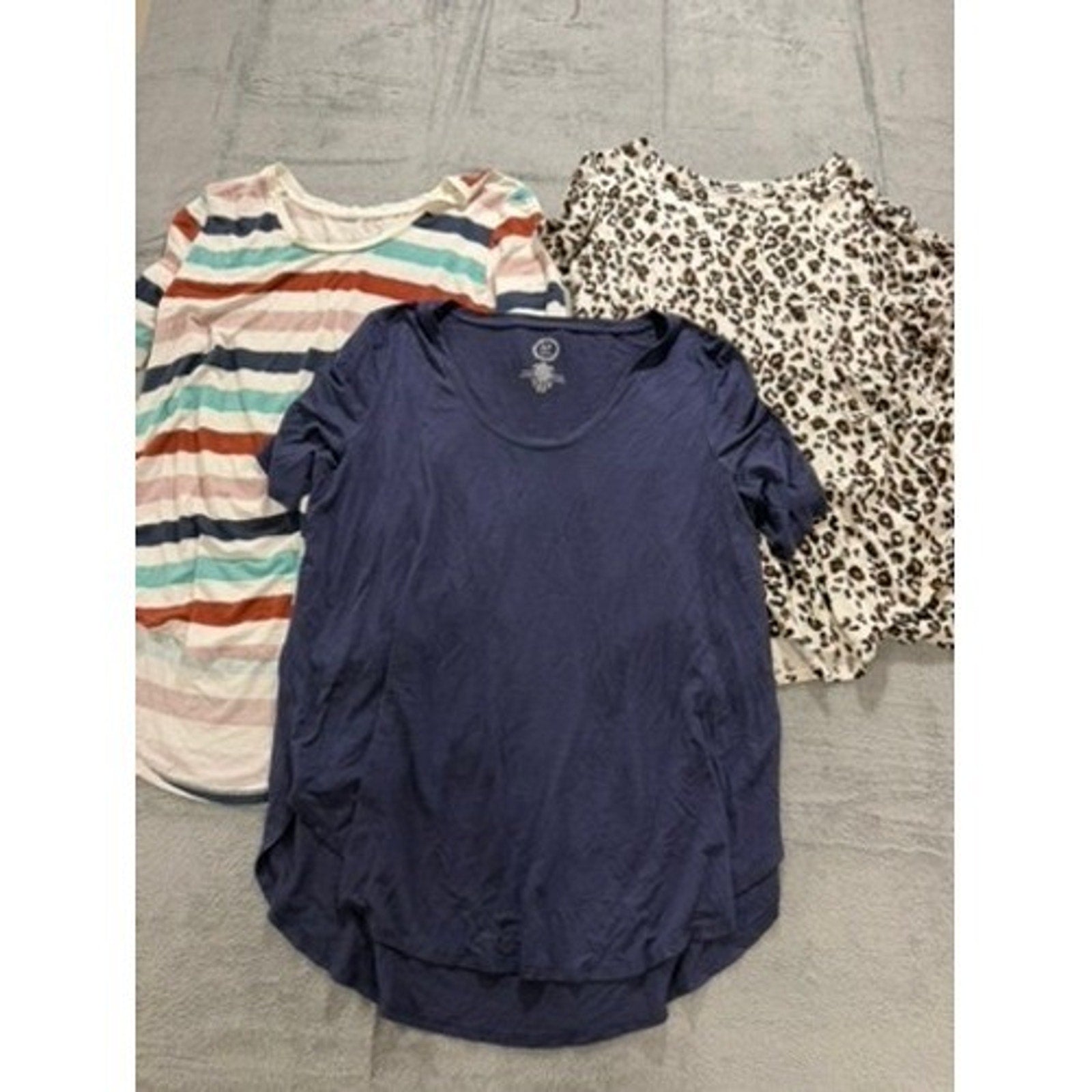 Maurices 24/7 Womens Plus XXL XL Casual Top Bundle Navy Stripe Leopard 3pc Lot