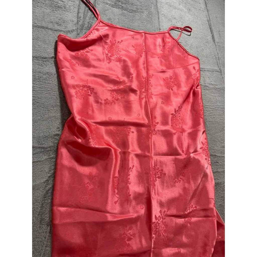 Valerie Stevens Slip Dress Womens Large Pink Satin Floral Spaghetti Strap Midi