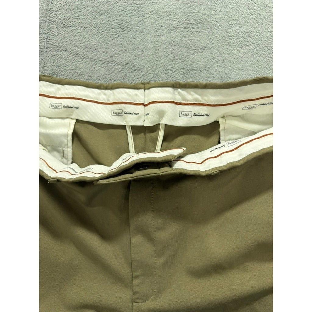 Haggar Dress Pants Mens 42x30 Khaki Classic Fit Flat Front Office Casual