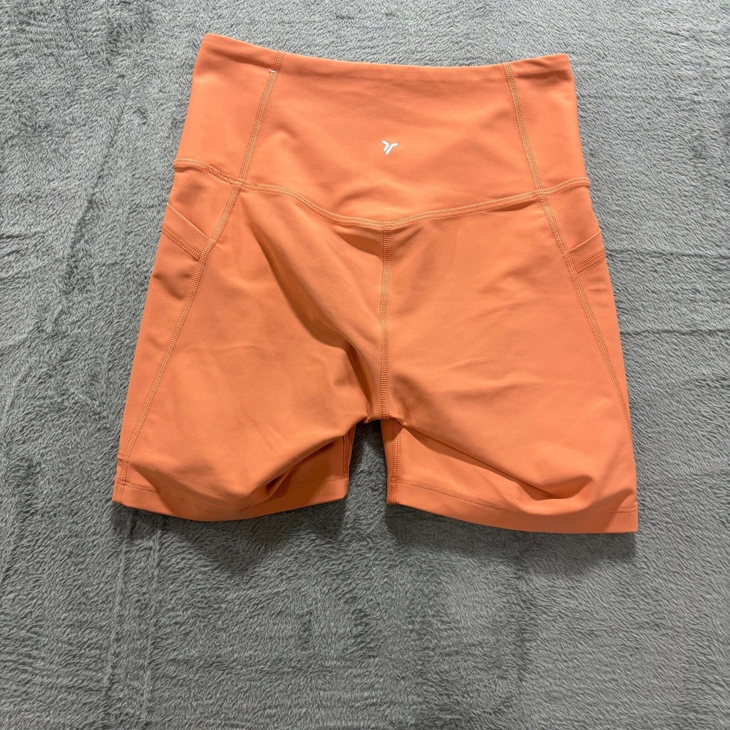 Old Navy Womens S Orange Powersoft High Rise Bike Shorts Athleisure Casual