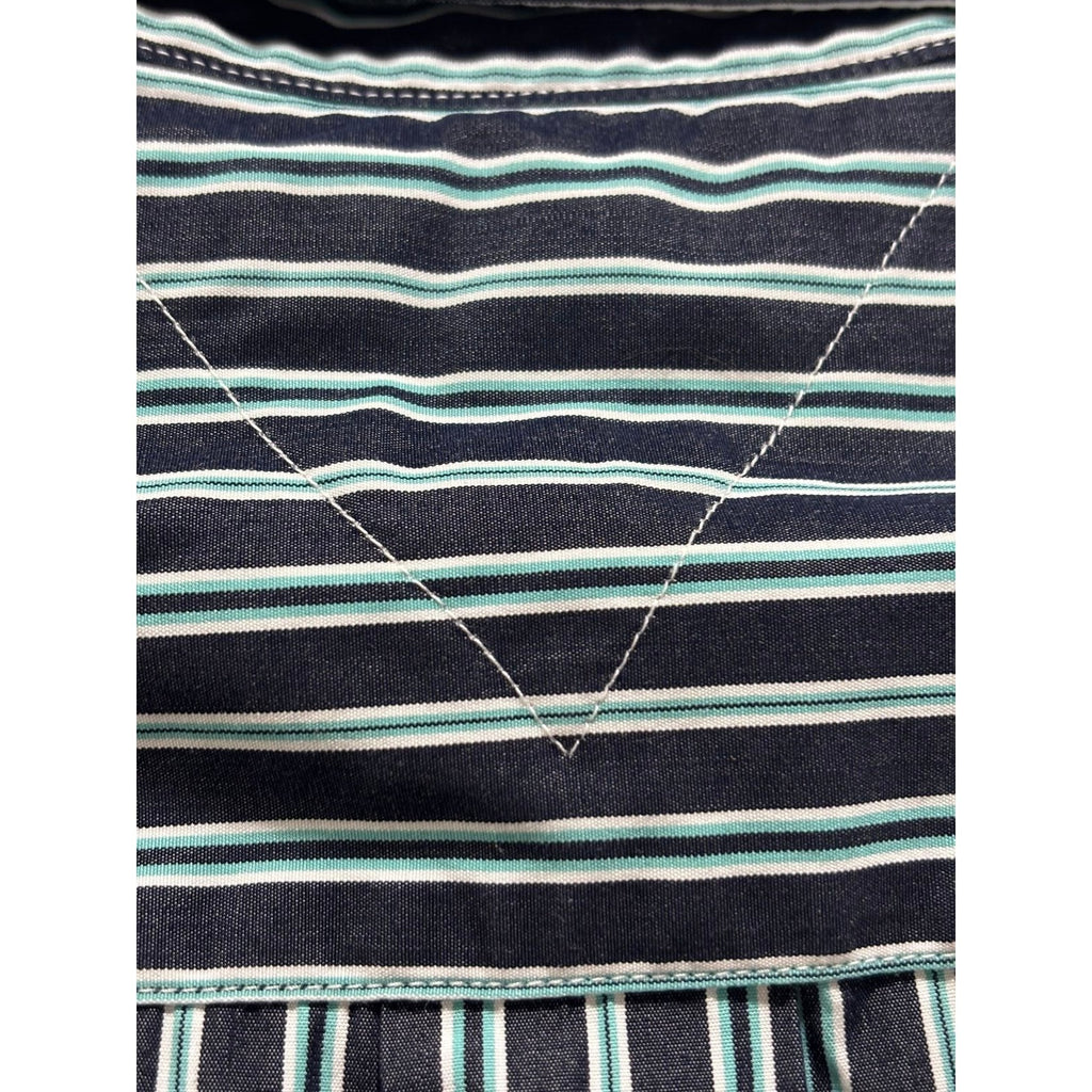 Tommy Hilfiger L Green Blue Striped Button Down Shirt Mens Custom Fit Preppy