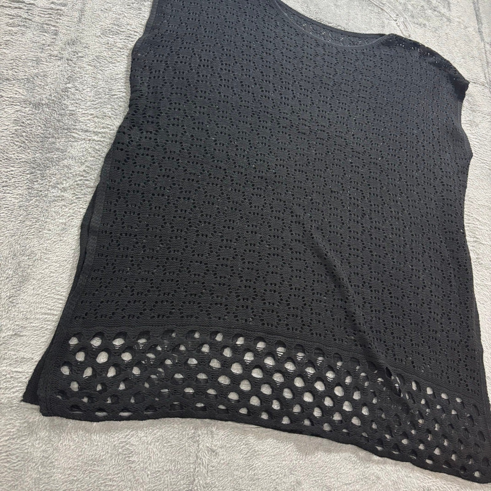 Womens XL Black Crochet Knit Sleeveless Sweater Vest Top Open Weave Boho