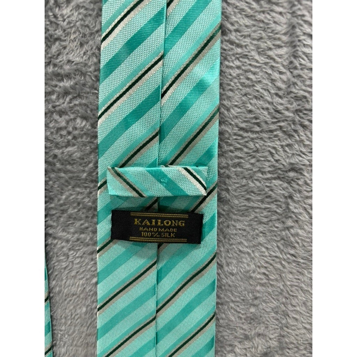 Kailong Silk Tie Green Striped Handmade Necktie Classic Formal Business
