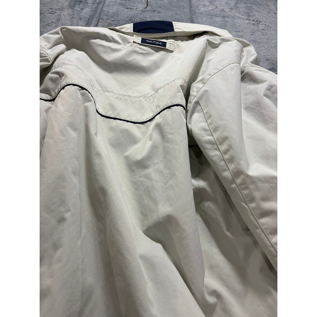 Nautica S Cream Navy Blue Full Zip Windbreaker Jacket Womens Casual Vintage