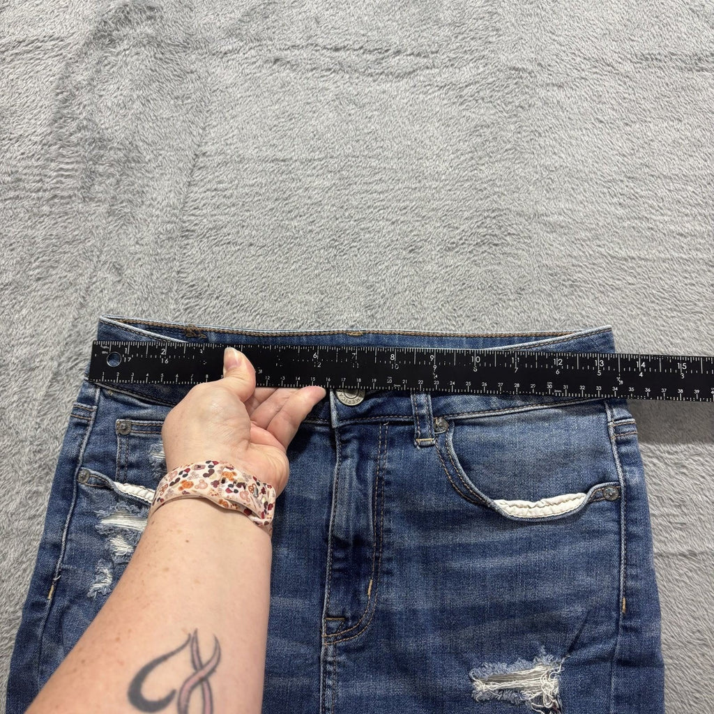 American Eagle 4 Blue Womens Distressed Denim Mini Skirt Raw Hem Casual Summer