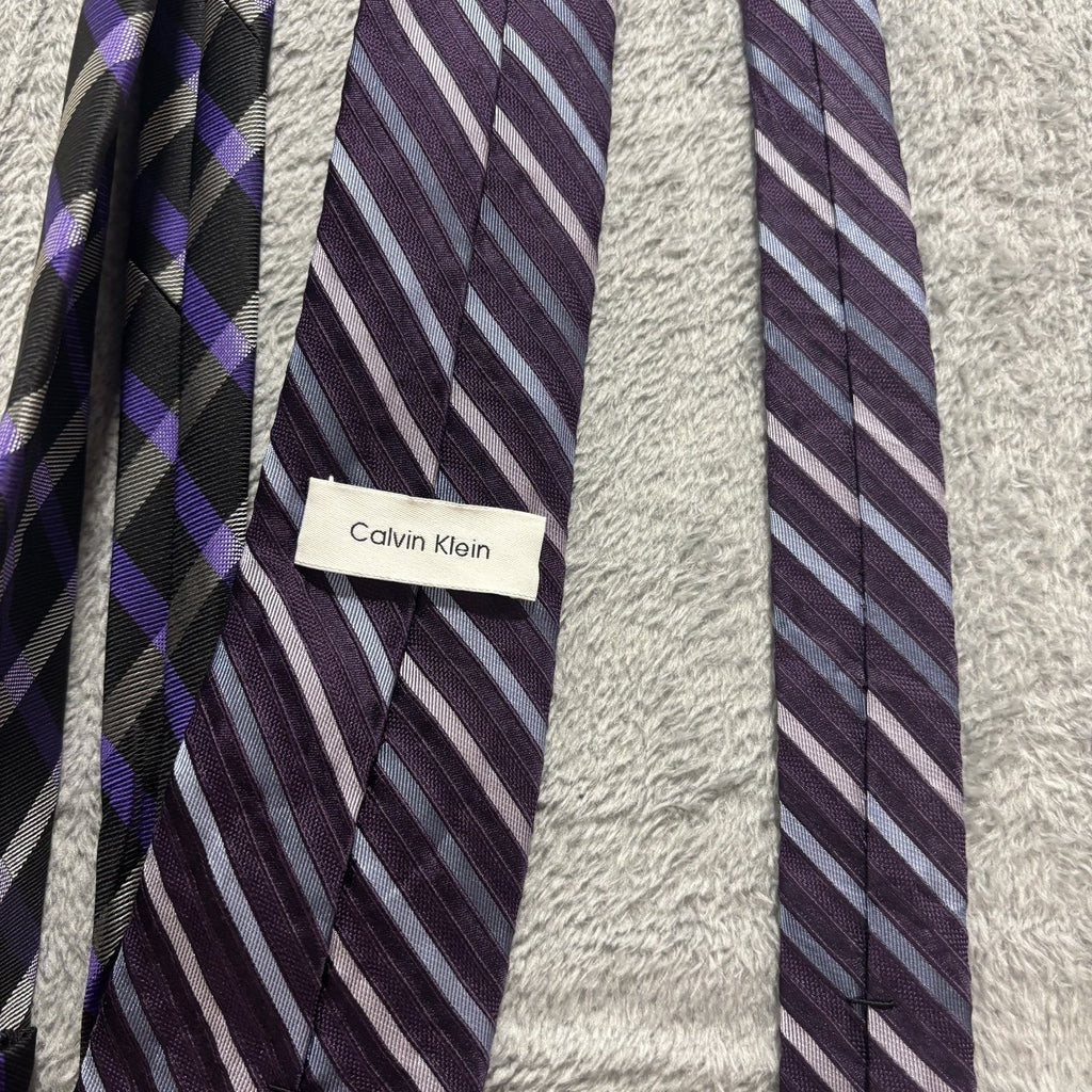 Calvin Klein Billy London John Henry OS Purple Black Necktie Lot 3 Vintage Pro