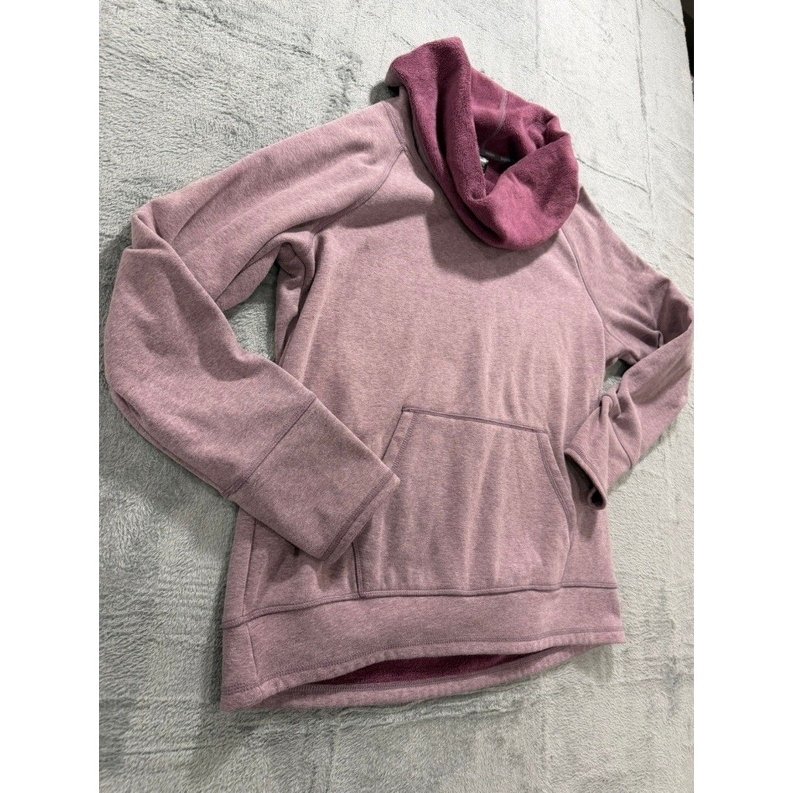 RBX Womens XL Mauve Heathered Cowl Neck Fleece Pullover Sweatshirt Thumbholes