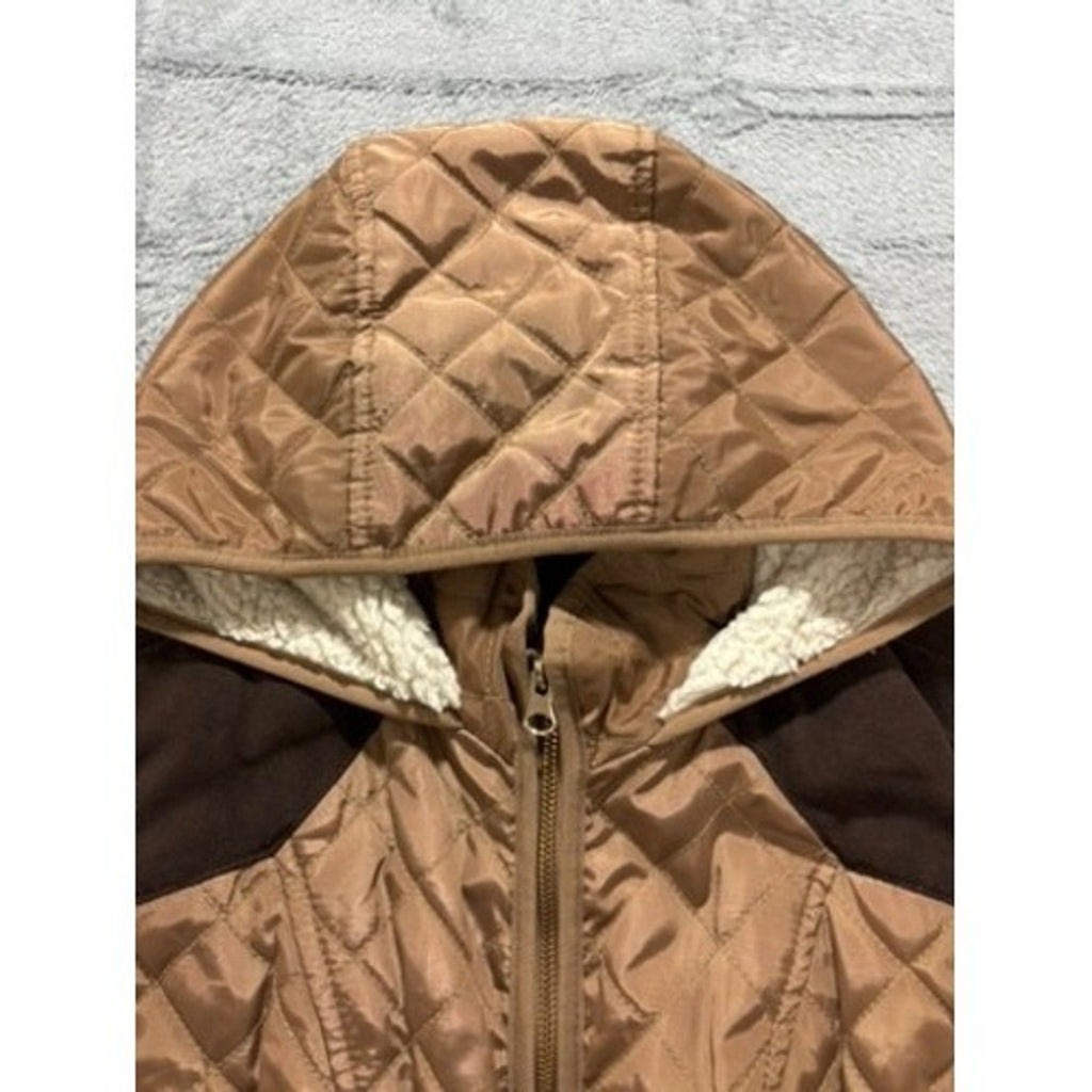 Ci Sono Quilted Vest Womens Medium Brown Hooded Sherpa Lined Zip