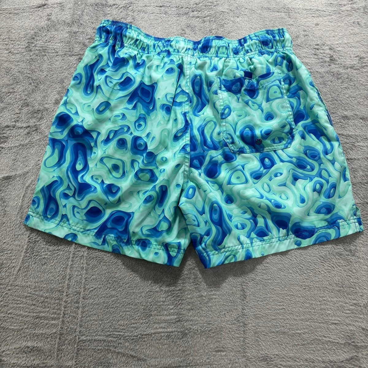 George M Blue Green Abstract Swirl Print Swim Trunks Shorts Casual Beachwear