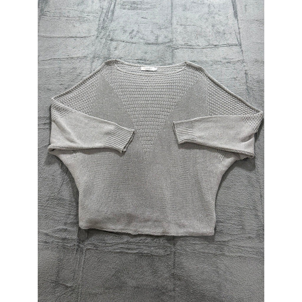 Luisa Ricci Italy Women Light Gray Mixed Knit Batwing Boat Neck Sweater Large