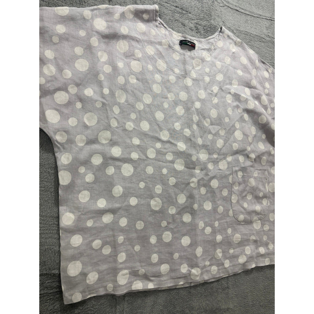 Made Italy Blouse Womens L Polka Dot Linen Oversized Boxy Pocket Minimal