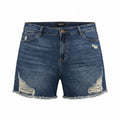 American Bazi Plus 2X Dark Wash Distressed Denim Shorts Frayed Hem Stretch