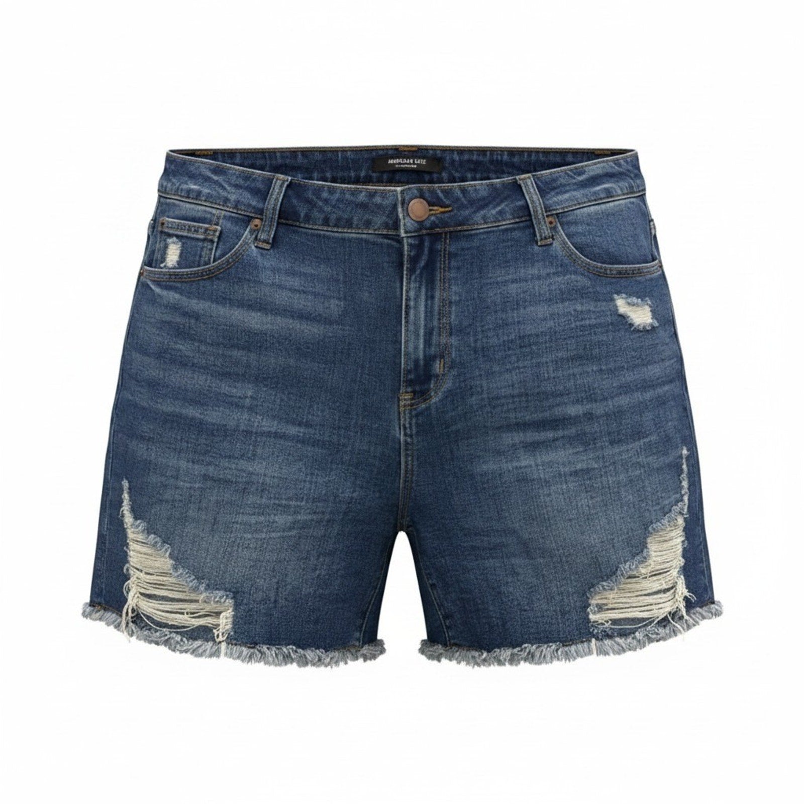American Bazi Plus 2X Dark Wash Distressed Denim Shorts Frayed Hem Stretch