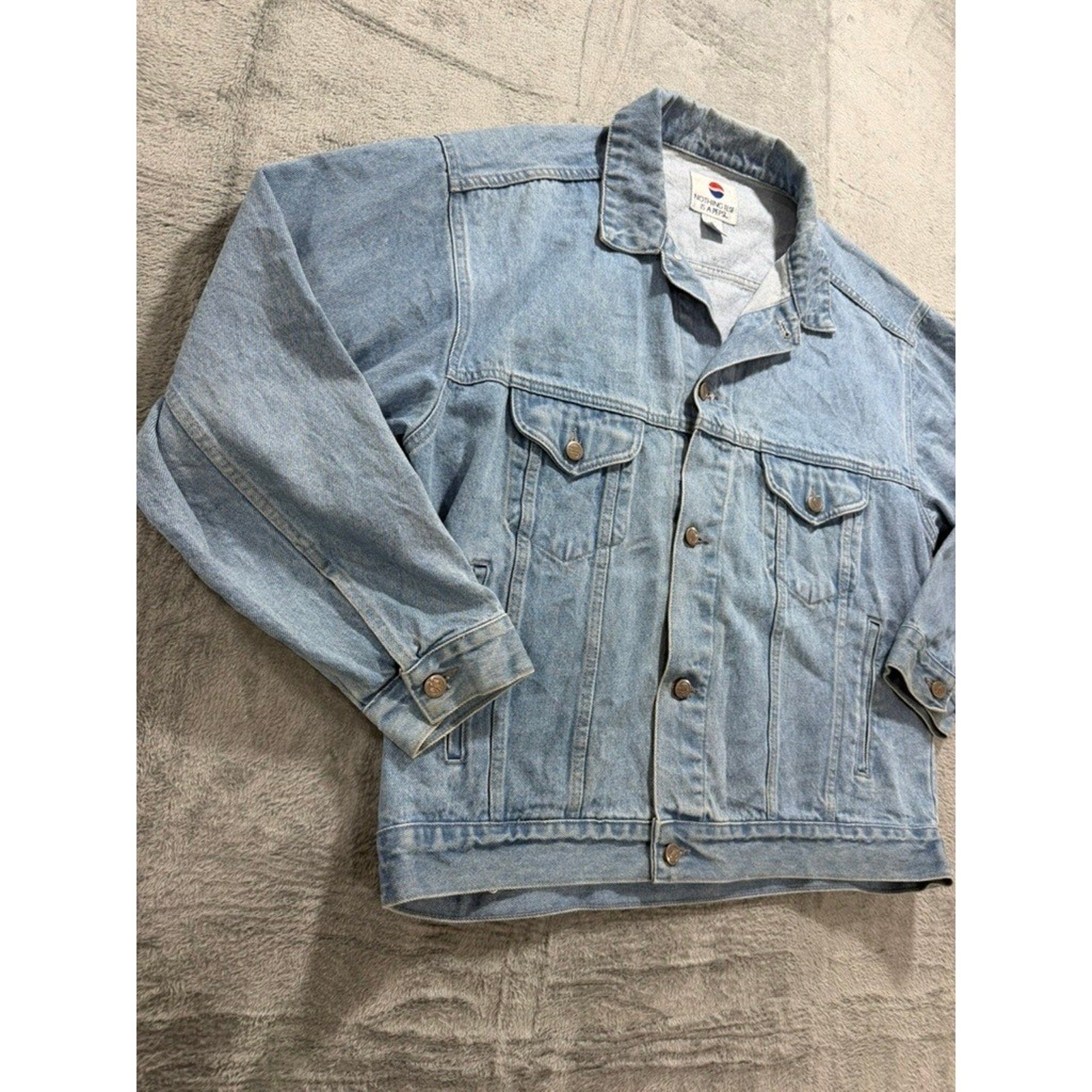 Vintage Pepsi Denim Trucker Jacket Light Wash 90s Promo Adult Large Cotton Blue