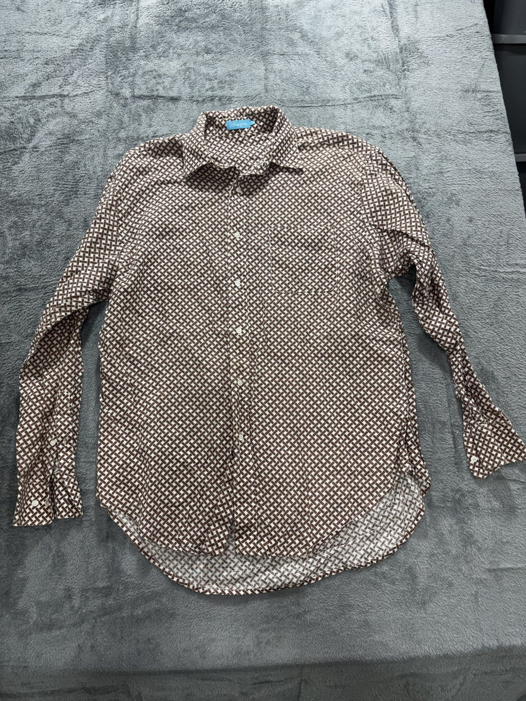 J. McLaughlin Men's Brown Cream Geometric Shirt L