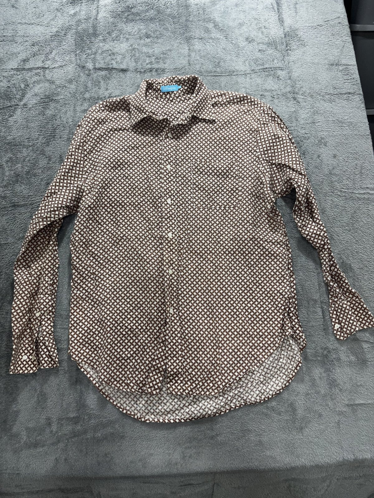 J. McLaughlin Men's Brown Cream Geometric Shirt L