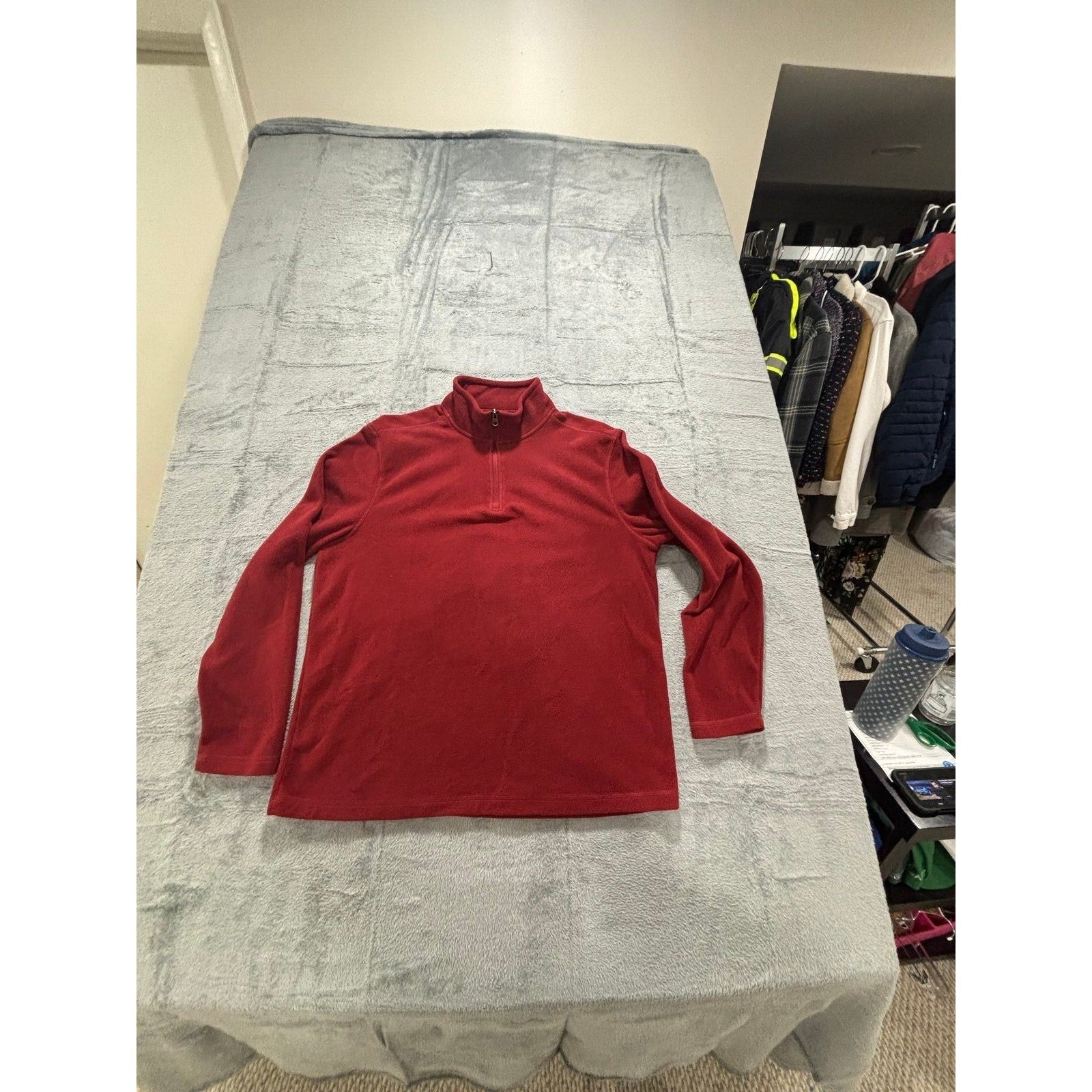 G.H. Bass & Co Womens L Red 1/4 Zip Fleece Pullover Sweater Cozy Casual