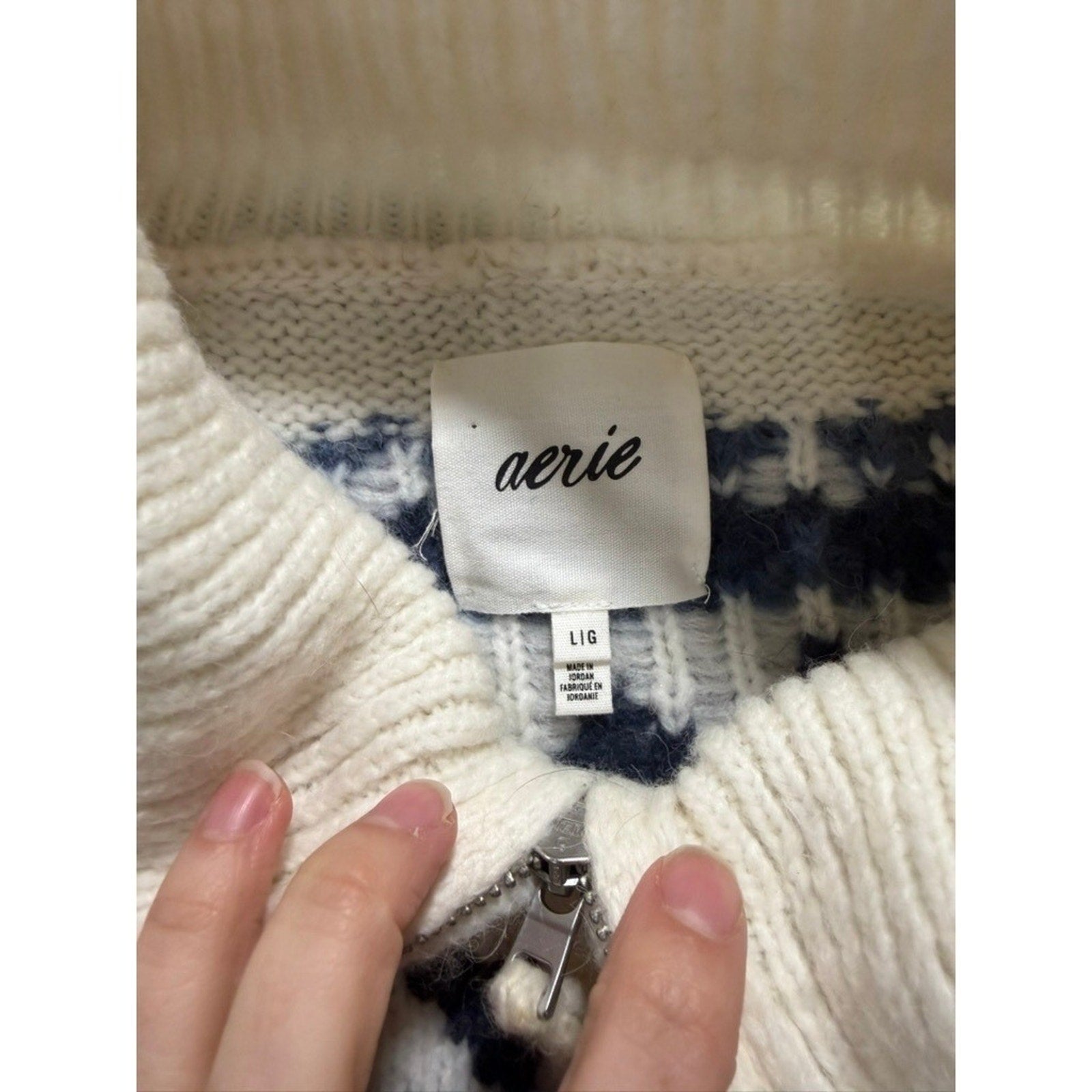 Aerie Fair Isle Sweater Womens L Oversized Nordic Quarter Zip Chunky Cozy
