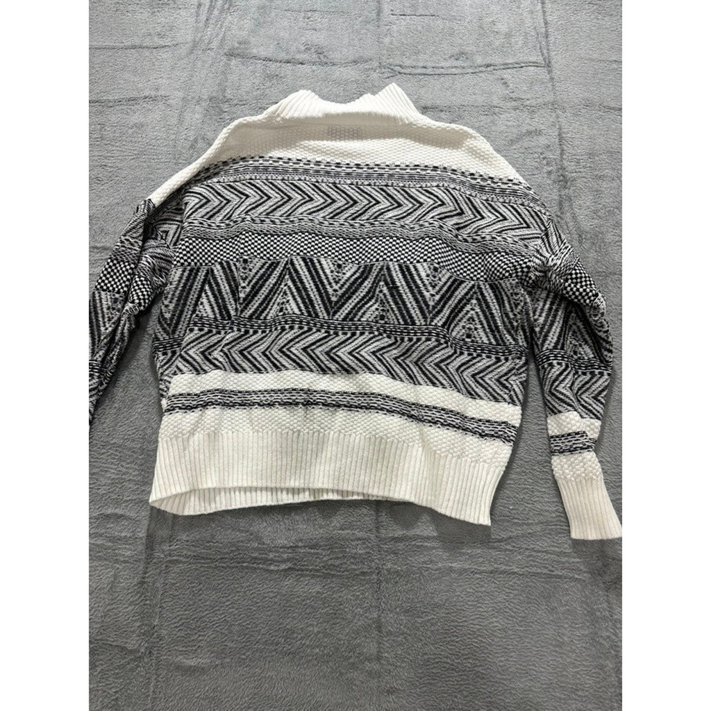 Charter Club Sweater Womens XL Black White Geometric Mock Neck Cozy Knit