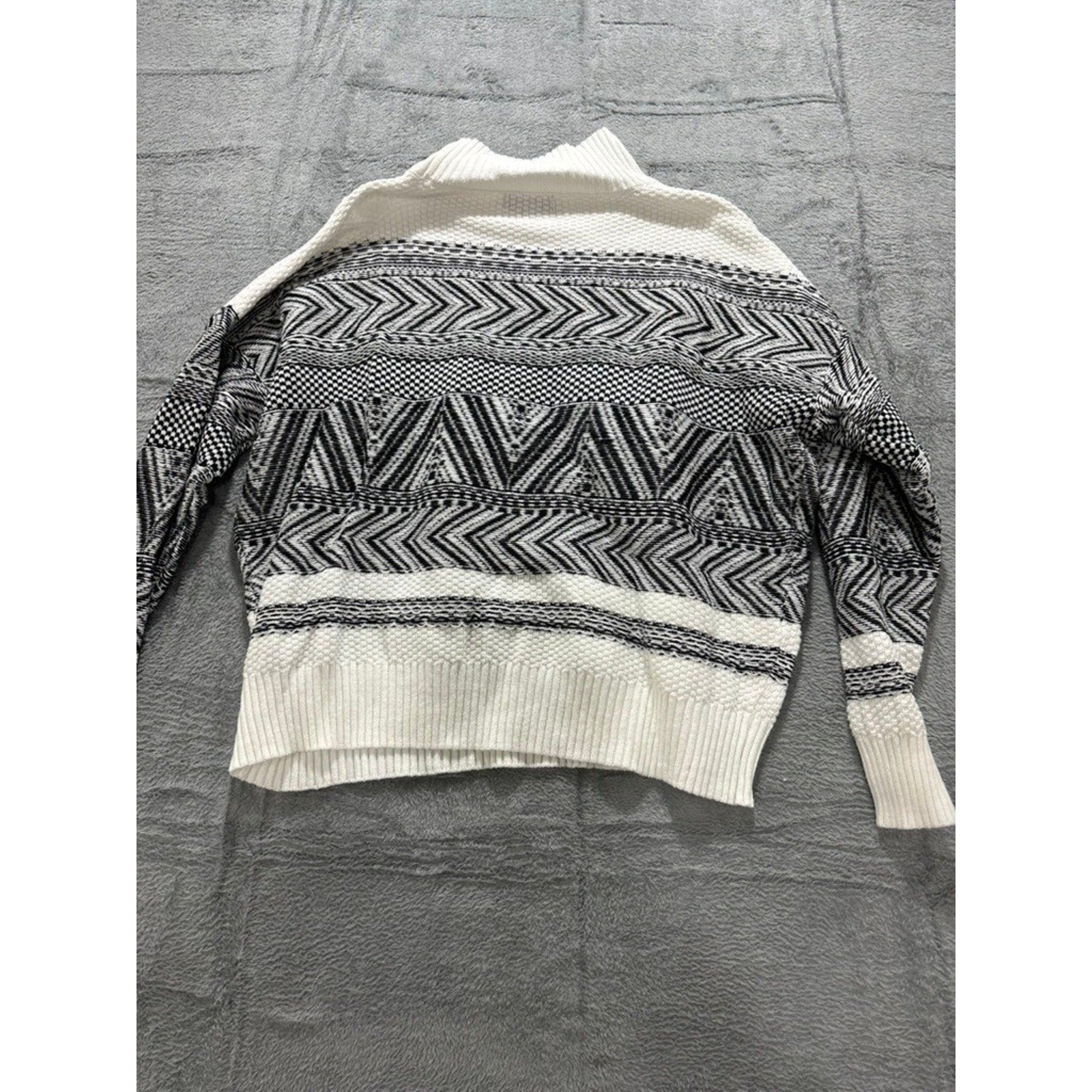 Charter Club Sweater Womens XL Black White Geometric Mock Neck Cozy Knit