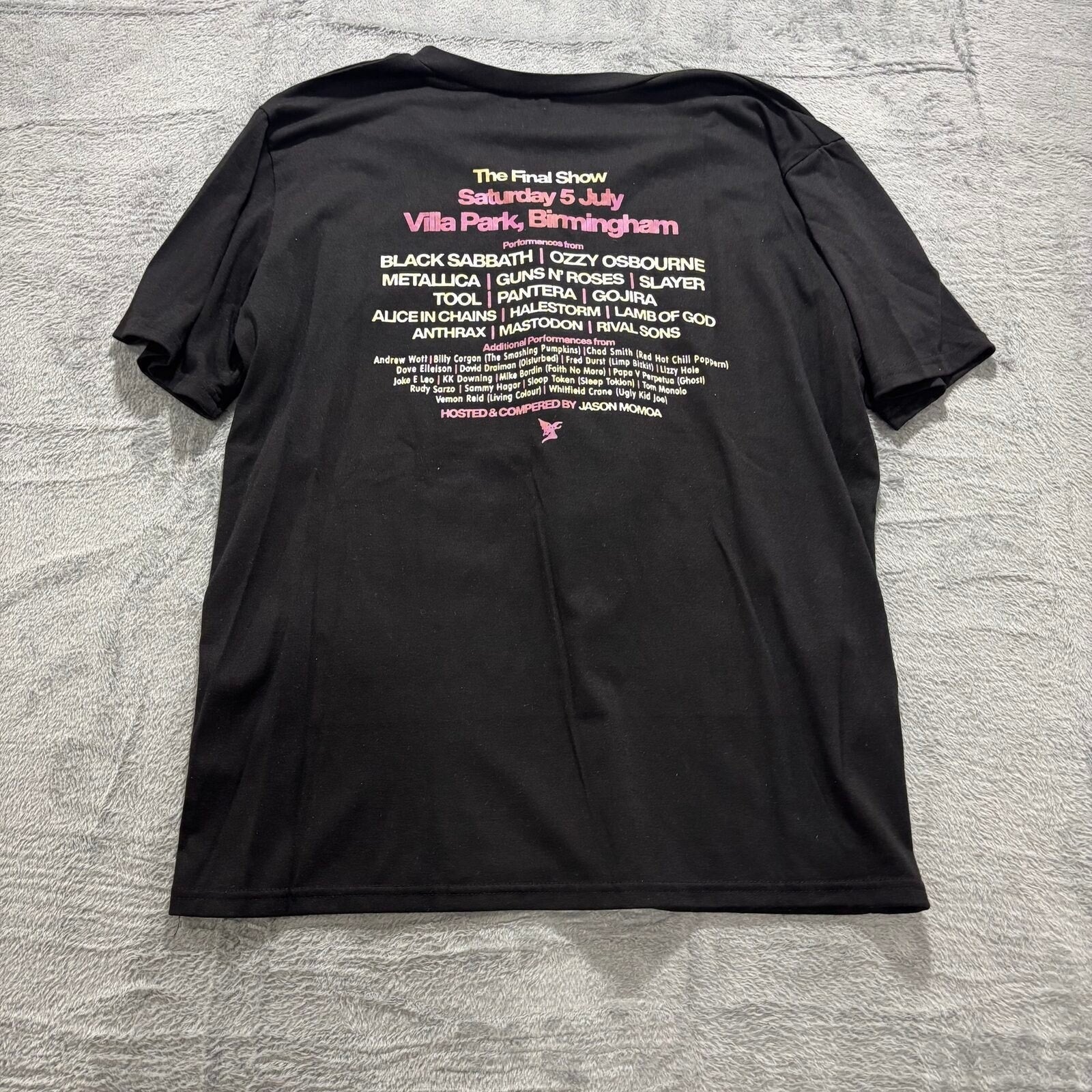 Women L Black Back to the Beginning Concert Graphic V-Neck T-Shirt Vintage Style