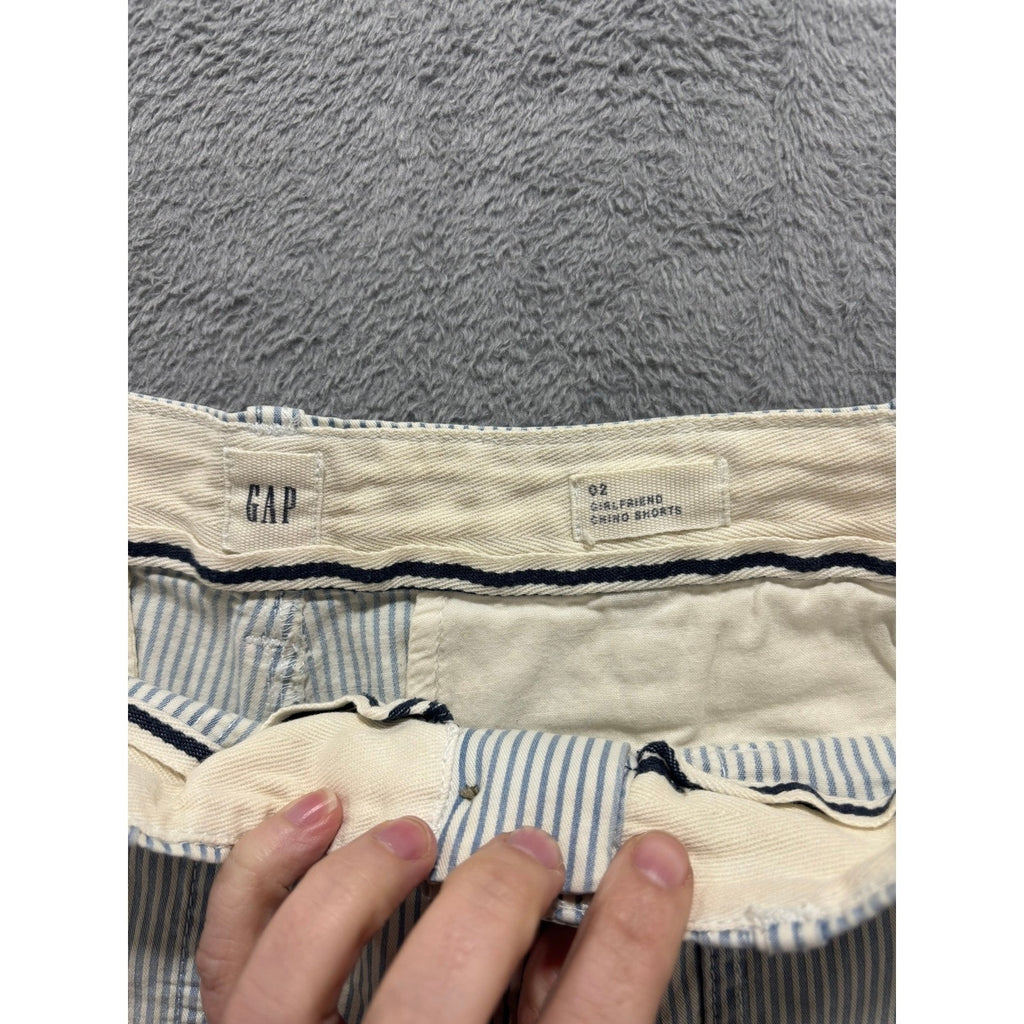 Gap Chino Shorts Womens Size 2 Blue White Stripe Rolled Hem Preppy Casual