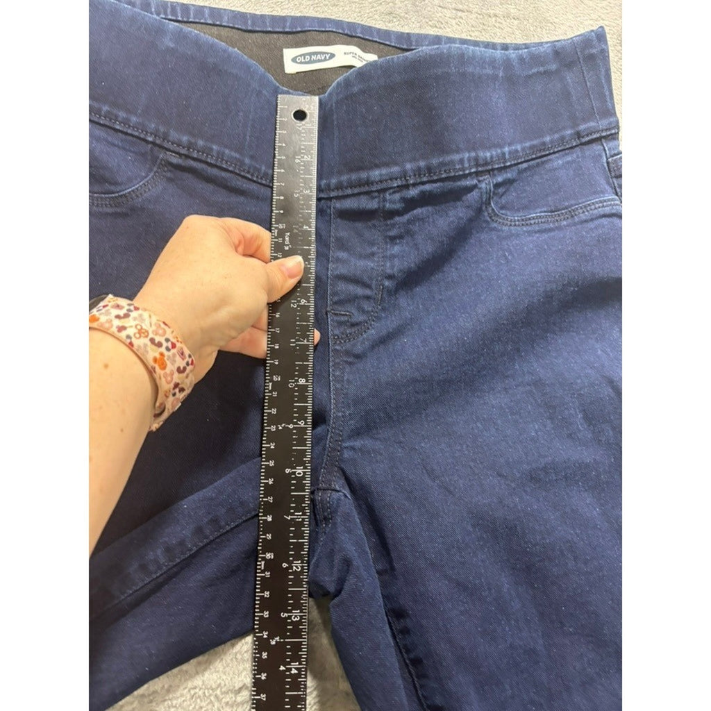 Old Navy Super Skinny Mid Rise Pull On Jeggings Dark Wash Indigo 16 Plus Short