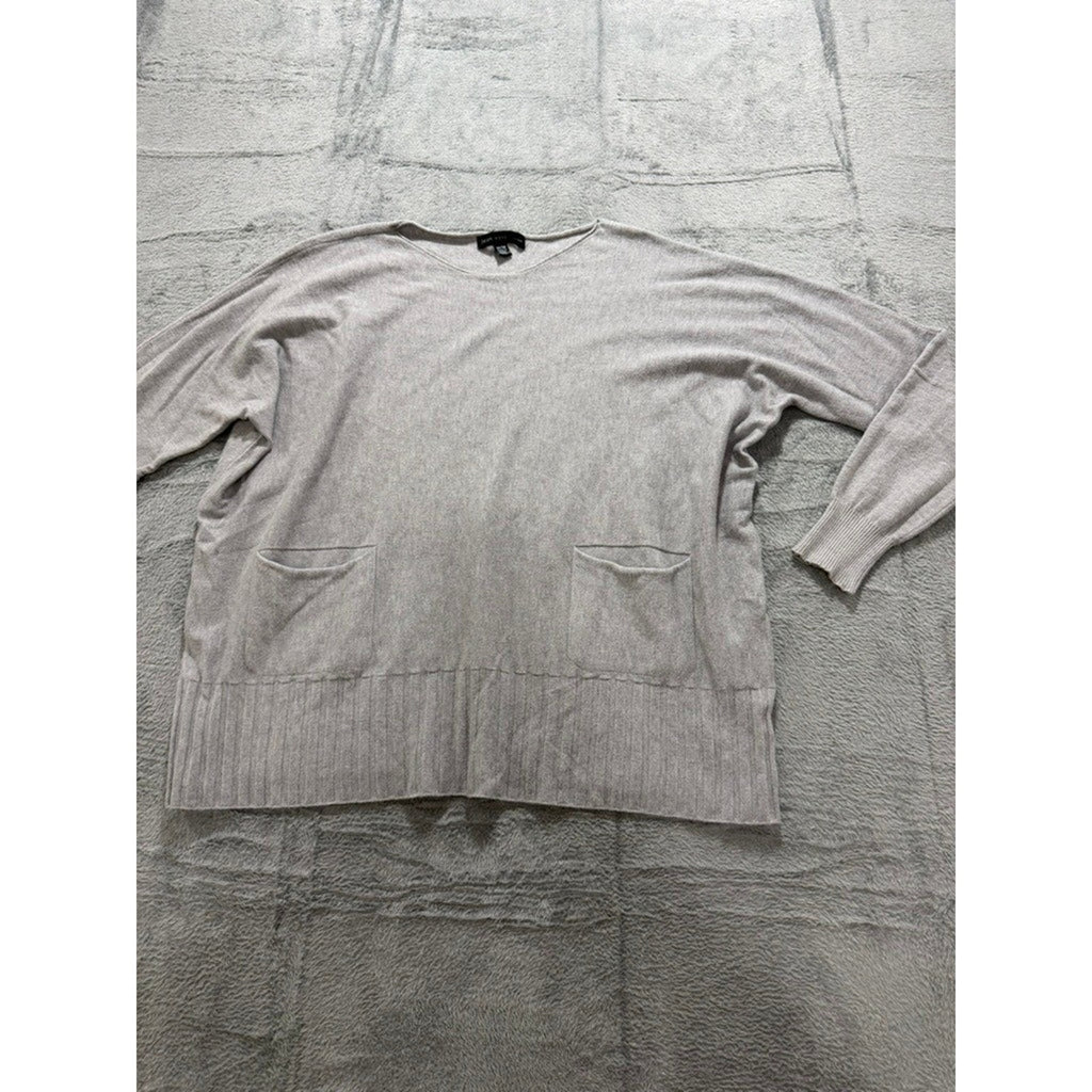Womens Sweater Medium Beige Soft Knit Dolman Sleeve Pocket Relaxed Fit