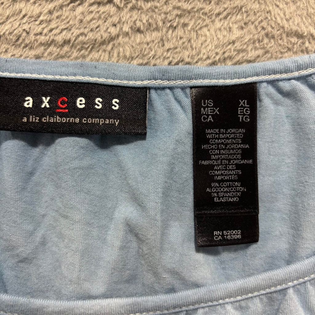 Axcess Womens XL Blue Tie Dye Empire Waist Cap Sleeve Top Boho Vintage