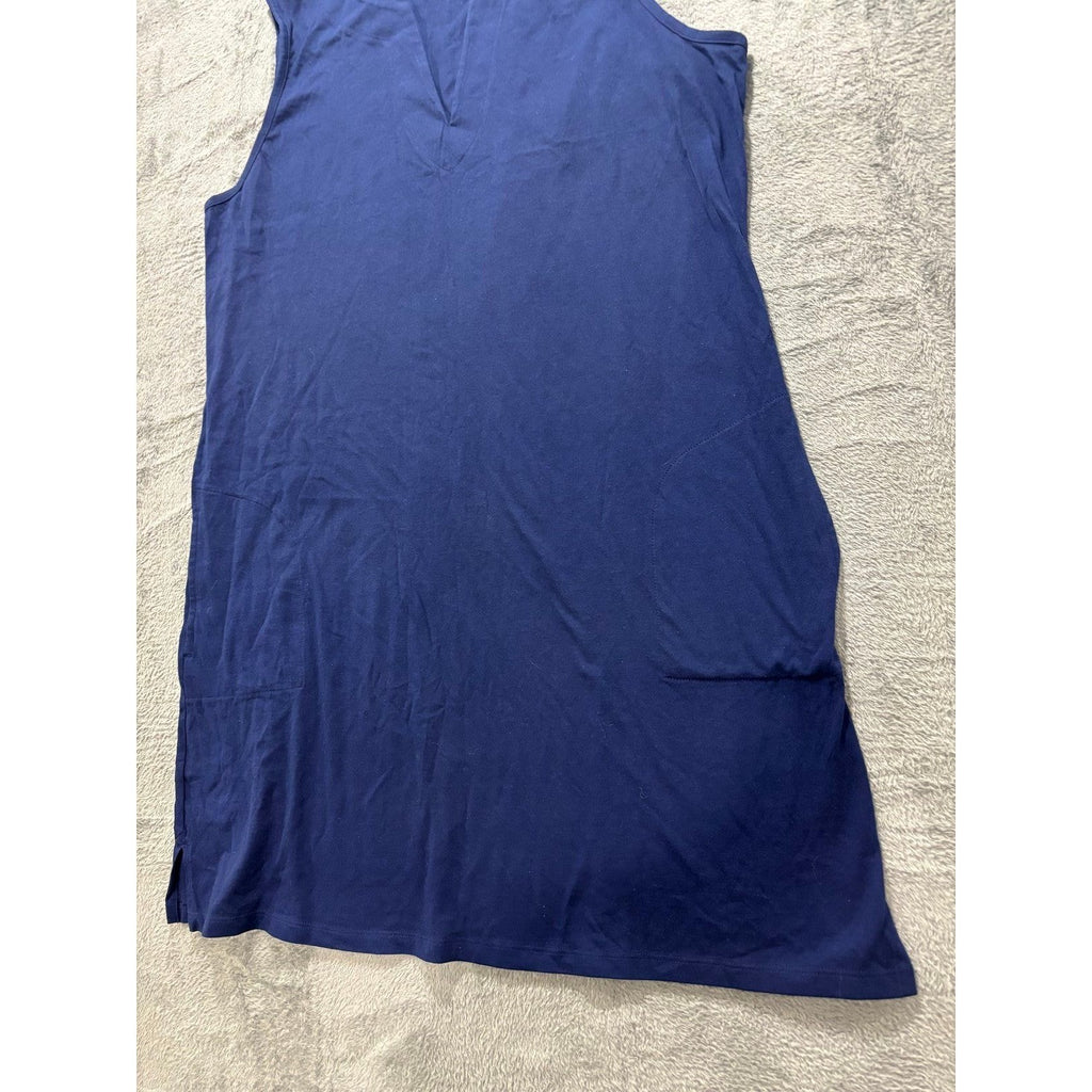 Lands\' End Womens XL Navy Blue Sleeveless V-Neck Shift Dress Casual Coastal