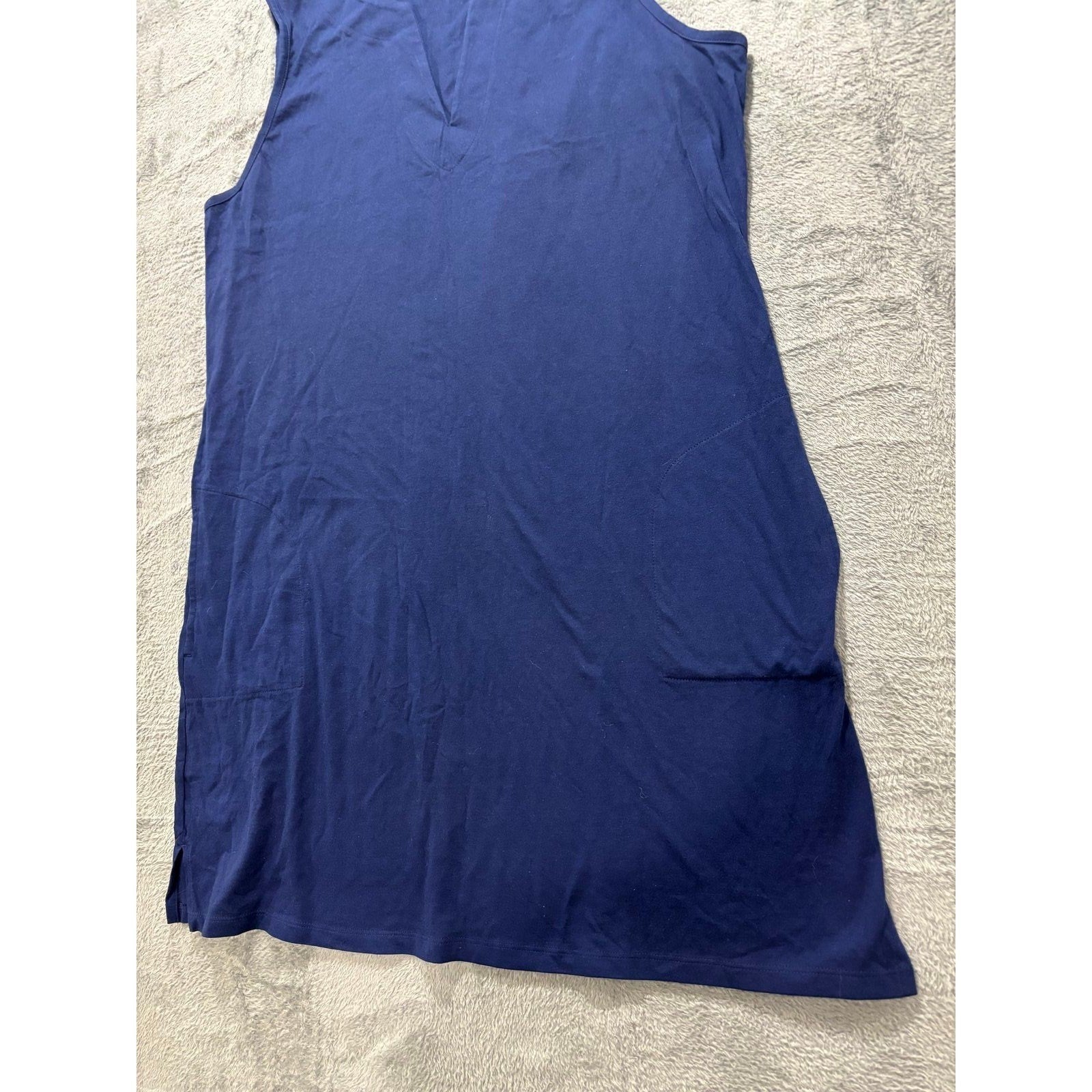Lands\' End Womens XL Navy Blue Sleeveless V-Neck Shift Dress Casual Coastal