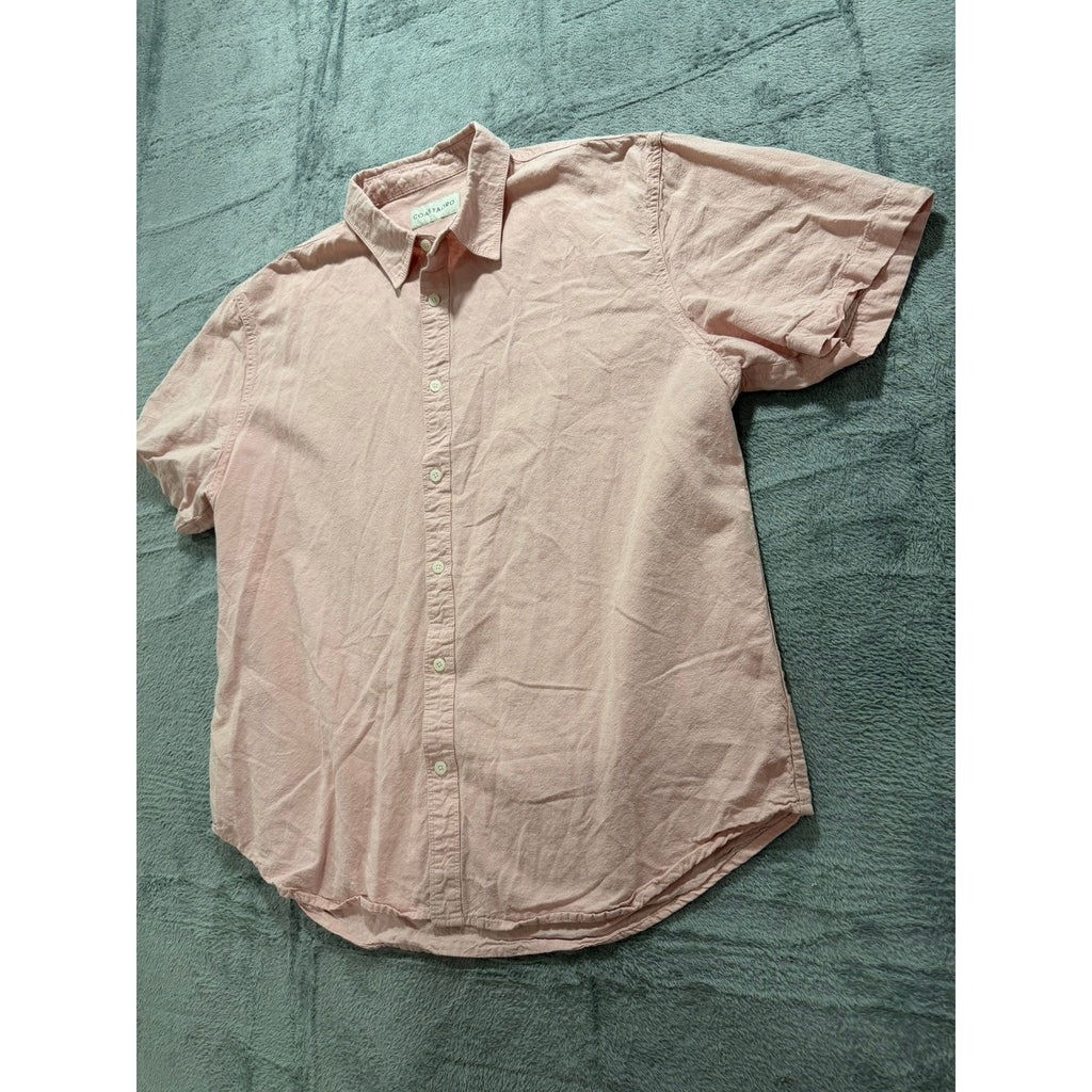 Coastaoro Mens XL Short Sleeve Button Down Shirt Salmon Pink Textured Casual