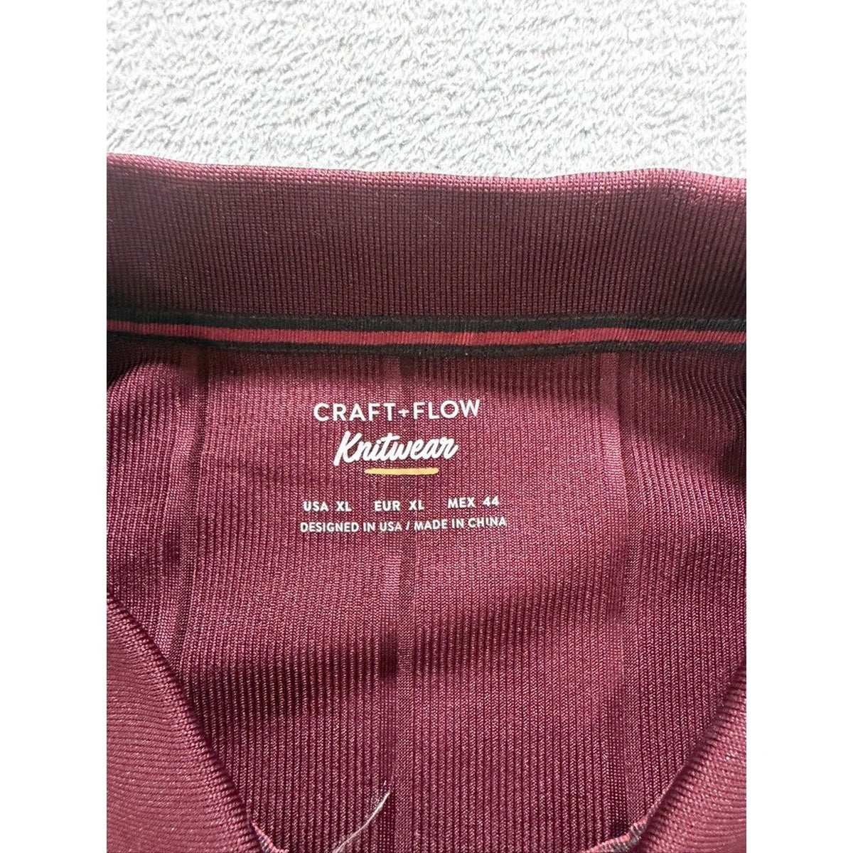 Craft Flow Knitwear Mens XL Burgundy Ribbed Quarter Zip Polo Shirt Tipped Trim