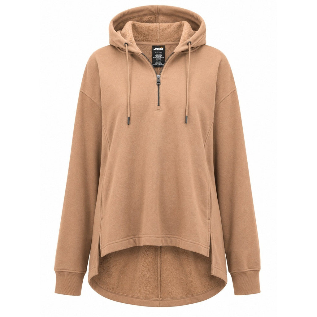 Avia Women XXL Camel Brown Quarter Zip Sherpa Lined High Low Hoodie Sweatshirt
