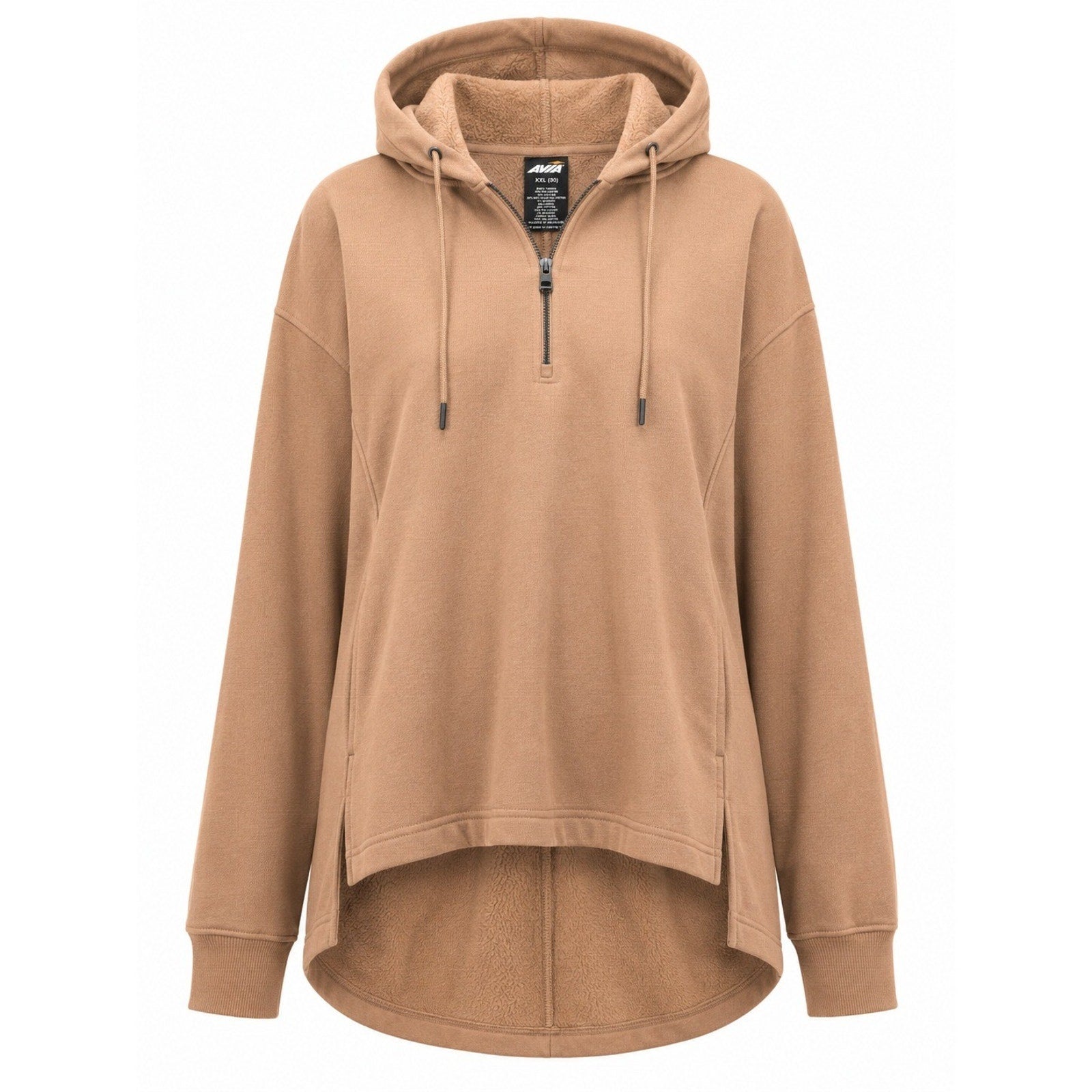 Avia Women XXL Camel Brown Quarter Zip Sherpa Lined High Low Hoodie Sweatshirt